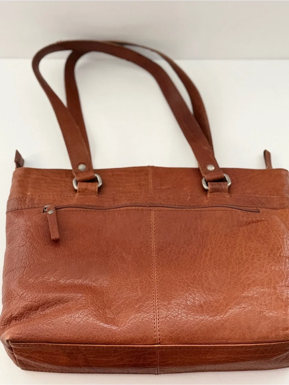 SPIKES & SPARROW Leather Laptop Bag Shoulder Tote Purse zip in Brandy Cognac